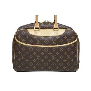 Louis Vuitton Brown Handbag Logo Leather Bag Monogram Brown Deauville
